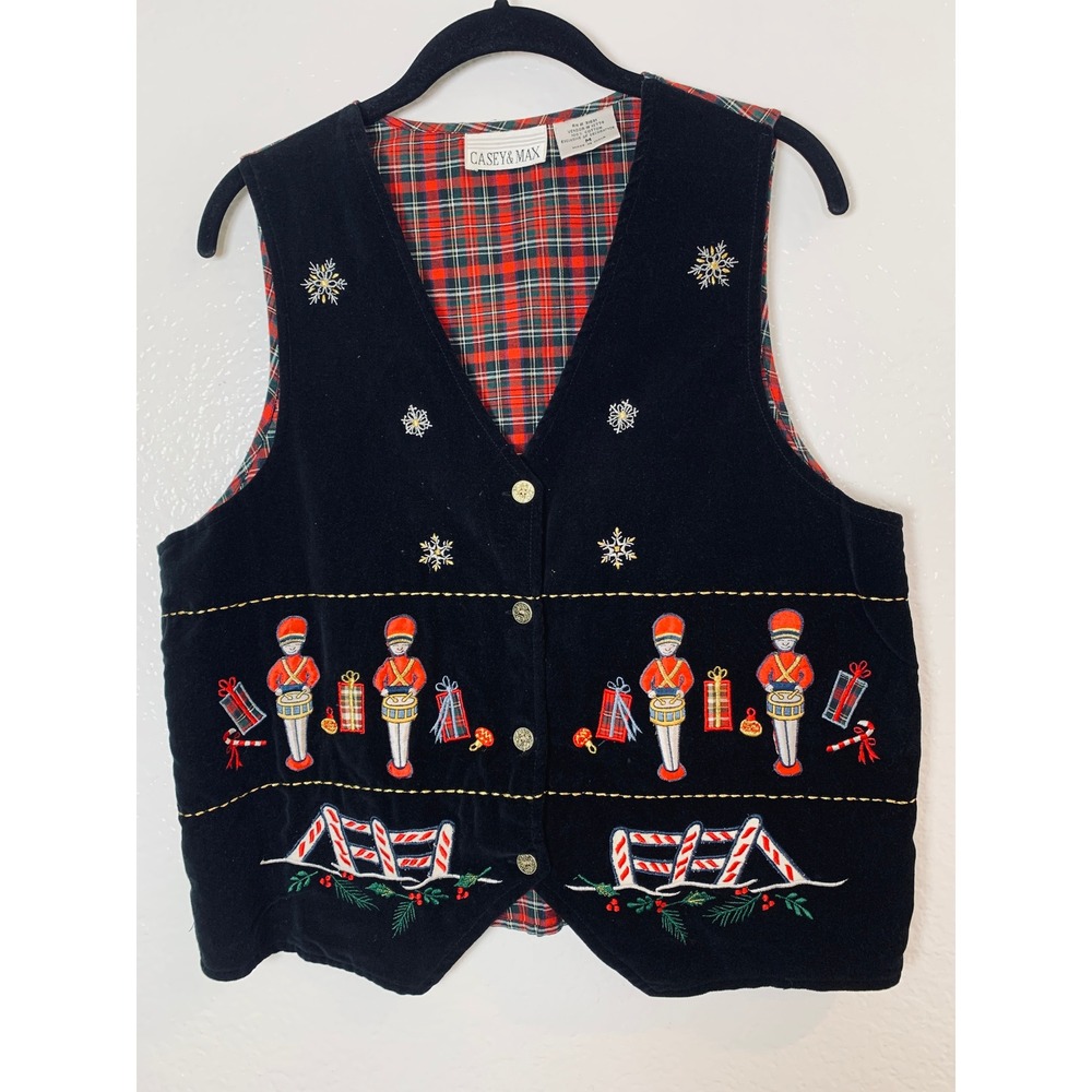 Casey & Max Vest Women Medium Black Nutcracker Christmas Plaid Vintage Holiday
